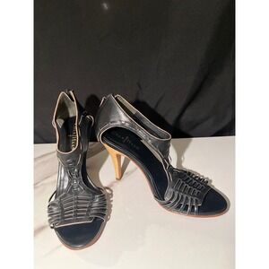 VTG Cole Haan Blk Leather Woven open toe Strappy high heels SZ 8B Nike Air Tech‎